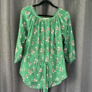 Rebecca Taylor Green 3/4 Sleeve Tie Front Blouse